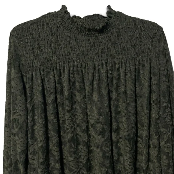 Deletta ANTHROPOLOGIE Olive Green Lace Long Sleeve Mock Neck Top - Picture 3 of 13